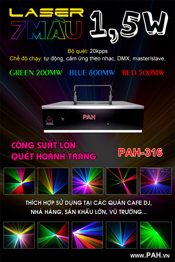 Đèn Laser 1,5w 7 Màu Quét Cho Vũ Trường